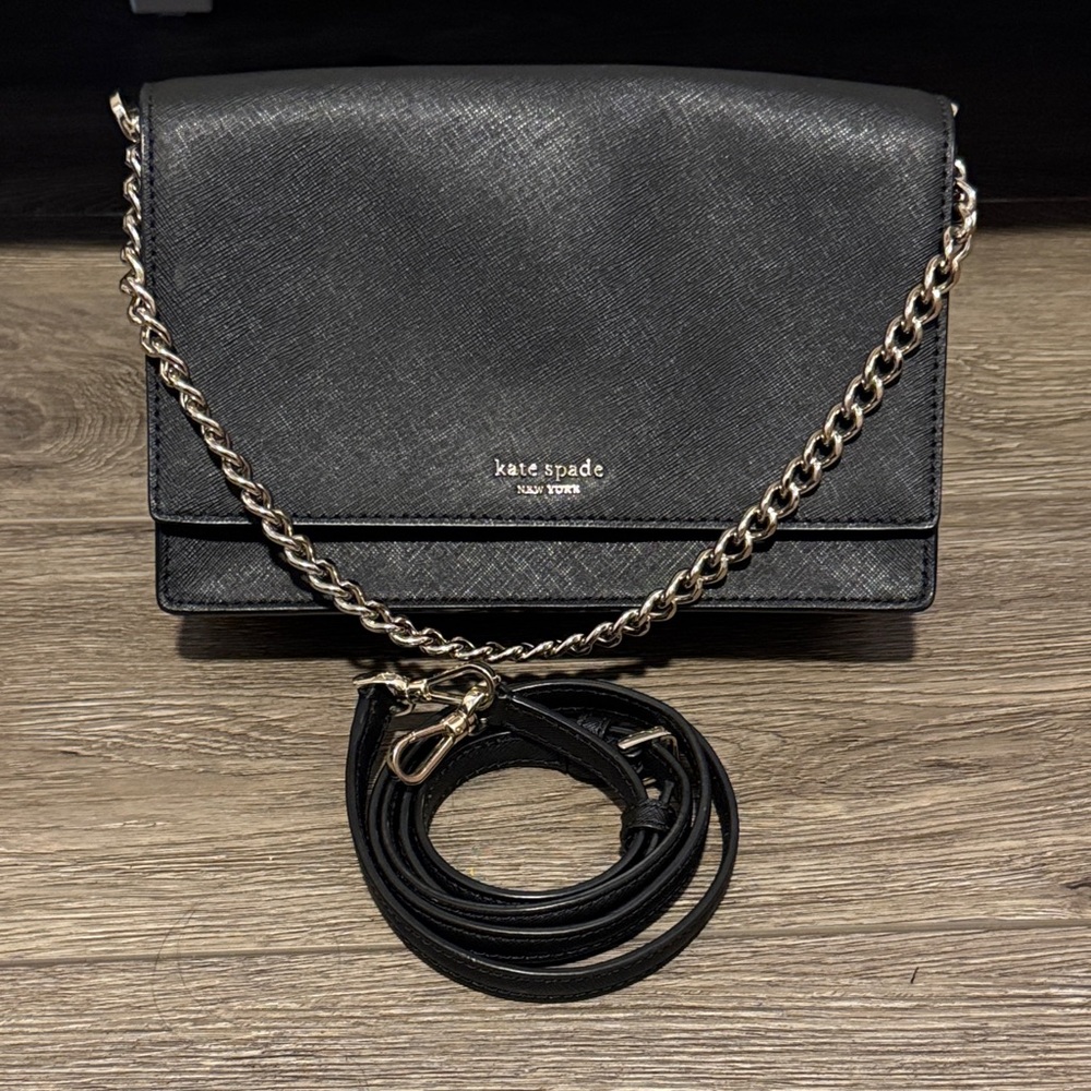 Kate Spade Charcoal Crossbody Bag with Gold Chain